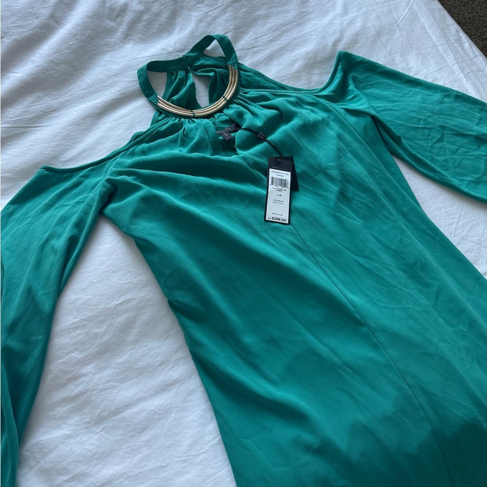 BCBGMaxAzria Teal Cold Shoulder Dress